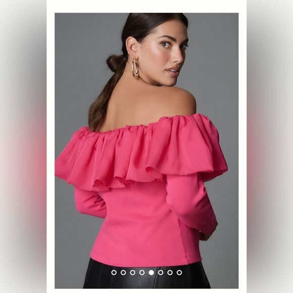 Anthropologie Off-The-Shoulder Organza Ruffle Top Size XL - Picture 3 of 5